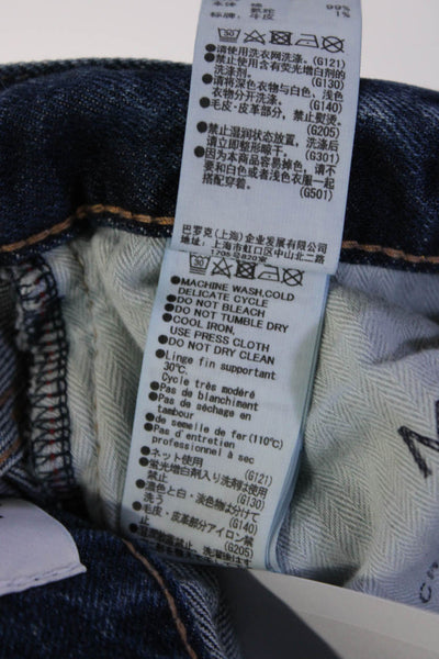 Moussy Womens Cotton Dark Wash Distress Buttoned Fringe Jeans Blue Size EUR32