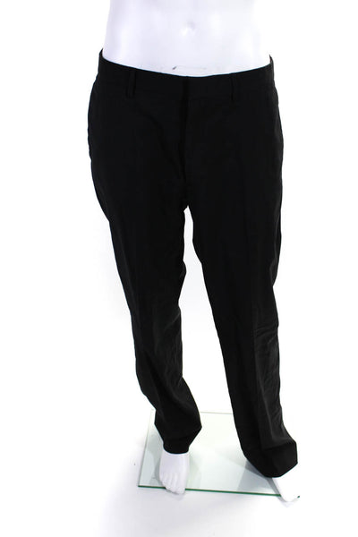 Club Monaco Mens Solid Black Cotton Pleated Straight Leg Dress Pants Size 33