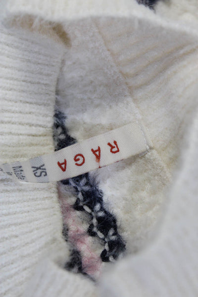 Raga Womens Striped Turtleneck Sweater White Navy Blue Size Extra Small