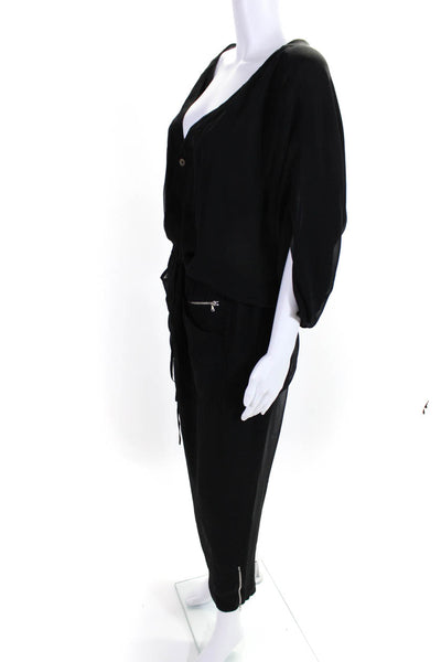 Robert Rodriguez Women's V-Neck Short  Sleeves Cinch Waist Jumpsuit Black Size 8