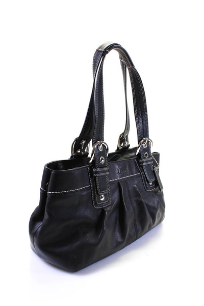 Coach Womens Leather Adjustable Straps Zip Up Shoulder Handbag Purse Black