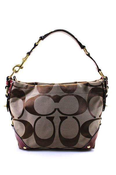 Coach Womens Woven Logo Print Jacquard Top Handle Purse Handbag Beige