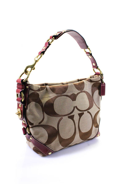 Coach Womens Woven Logo Print Jacquard Top Handle Purse Handbag Beige