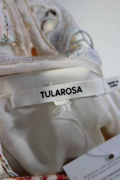 Tularosa Womens Cut Out Pom Pom Trim Short Sleeve Mini Dress Multicolor Size XS