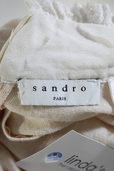 Sandro Paris Womens Wool Blend Knit Ruffle Trim Long Sleeve Top Beige Size S