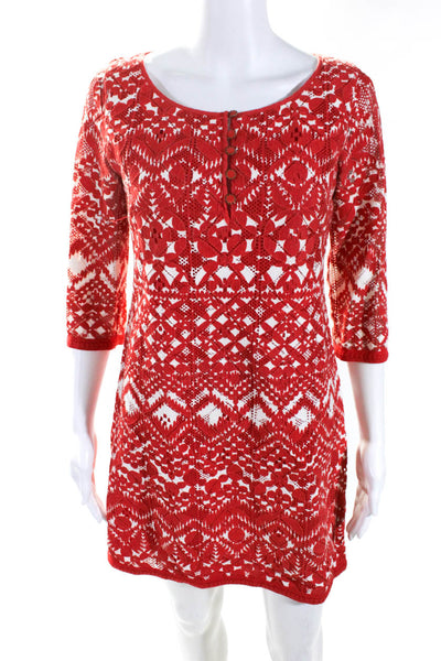 Beth Bowley Womens Red Textured Printed Scoop Neck Long Sleeve Shift Dress Size6