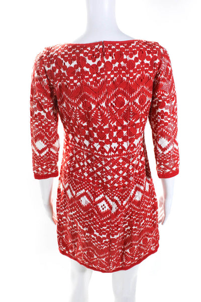 Beth Bowley Womens Red Textured Printed Scoop Neck Long Sleeve Shift Dress Size6