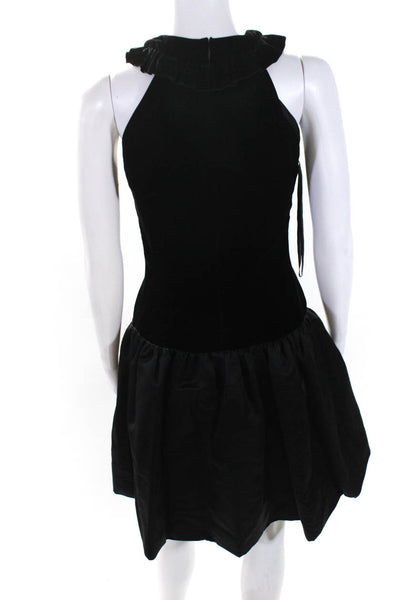 Oscar de la Renta Vintage Womens Velvet Ruffled A Line Dress Black Size 6