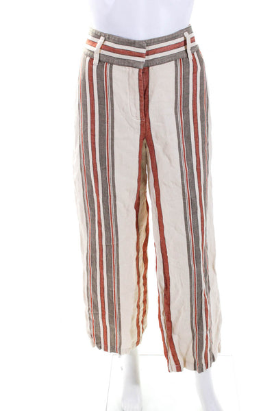 Rebecca Minkoff Womens Linen Striped Straight Leg Pants Multi Colored Size 6