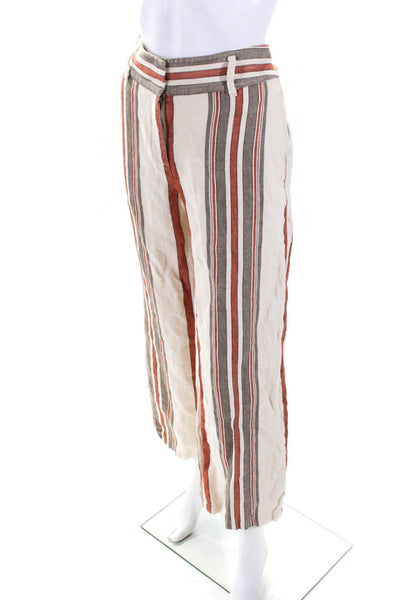 Rebecca Minkoff Womens Linen Striped Straight Leg Pants Multi Colored Size 6