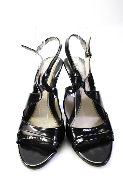 Costume National Women's Leather Peep Toe Transparent Block Heels Black Size 9