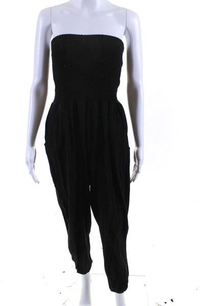 Bobi Los Angeles Womens Smocked Jersey Strapless Jumpsuit Black Size Medium