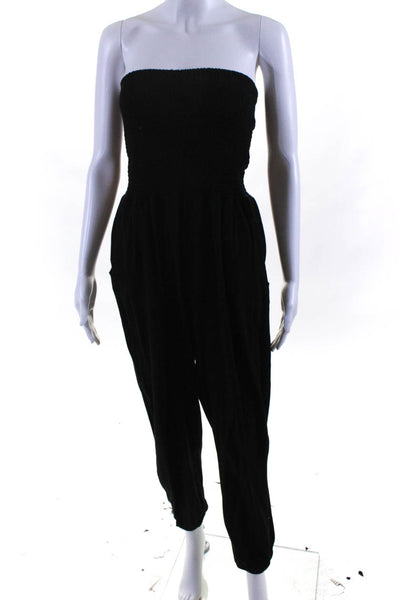Bobi Los Angeles Womens Smocked Jersey Strapless Jumpsuit Black Size Medium