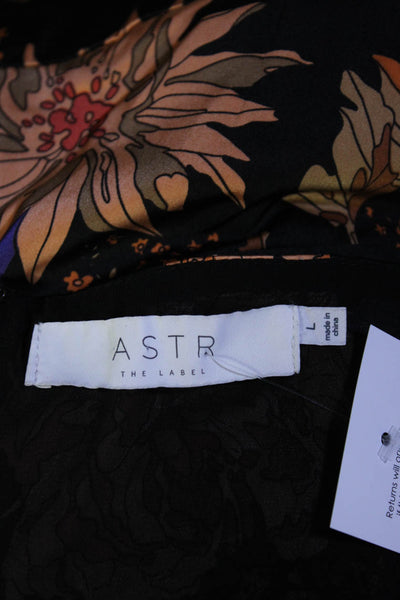 ASTR Womens Floral Satin Halter Midi Dress Black Orange Purple Size Large