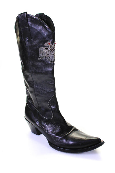 Gianni Bravo Womens Chain Embellished Cowboy Boots Black Leather Size 38.5 8.5