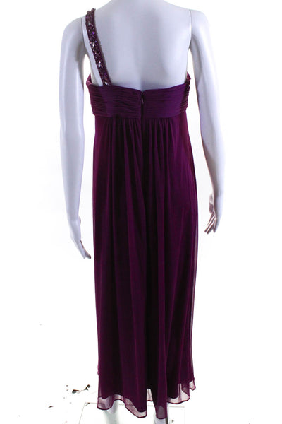 Xscape Womens Beaded Pleated One Strap Zip Up Maxi Dress Purple Size 10P