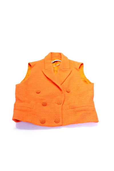 Zara Womens Cotton V-Neck Peak Collar Double Breasted Vest Orange Size S Lot 2