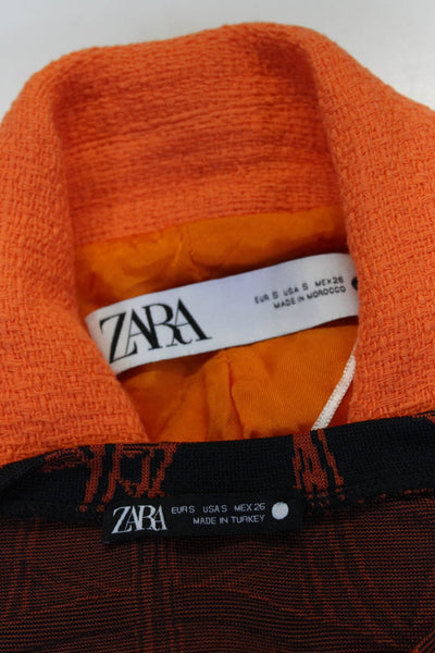 Zara Womens Cotton V-Neck Peak Collar Double Breasted Vest Orange Size S Lot 2