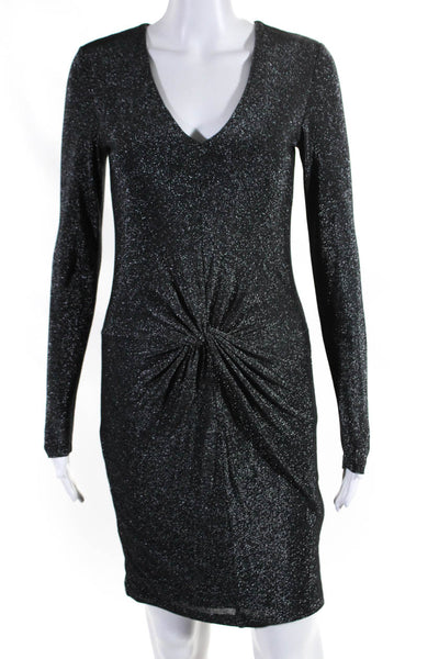 Ted Baker London Women's Long Sleeve Bodycon Glitter Mini Dress Silver Size 1