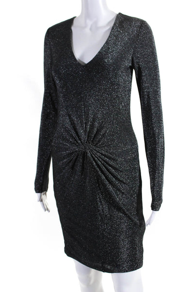 Ted Baker London Women's Long Sleeve Bodycon Glitter Mini Dress Silver Size 1