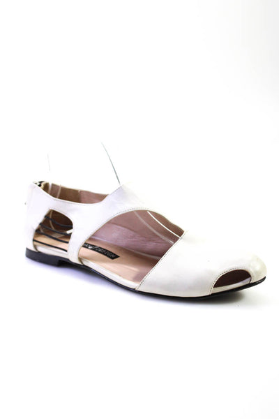 Keyman Design Women's Round Toe Cut-Out Zip Slip-On Flat Shoe White Size 8
