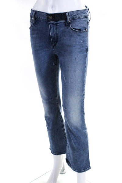R+A Womens Zipper Fly High Rise Medium Wash Cropped Boot Cut Jeans Blue Size 28
