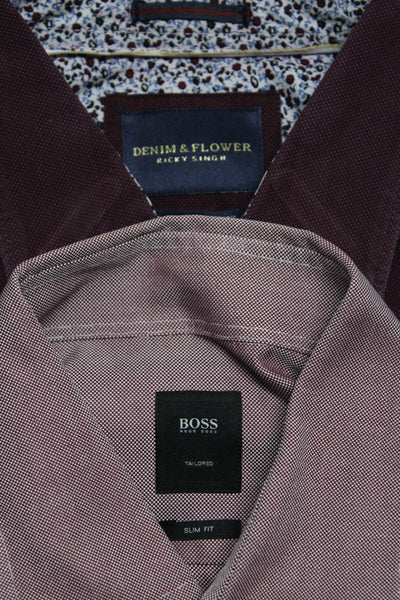 Boss Hugo Boss Denim & Flower Mens Button Up Shirt Maroon Size 16 Large Lot 2