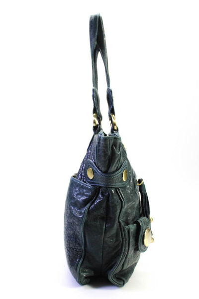 Shih Womens Green Leather Textured Front Pockets Shoulder Bag Handbag
