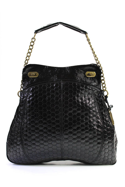 Paule Marrot Editions Womens Black Textured Chain Strap Top Handle Bag Handbag