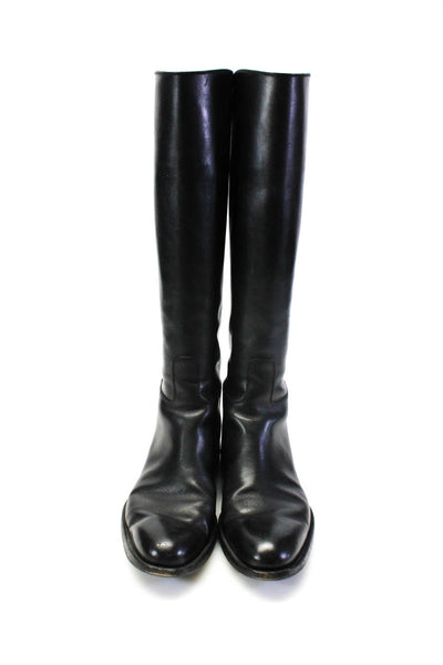 Loro Piana  Women's Round Toe Leather Zip  Closure Knee High Boot Black Size 10