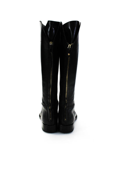 Loro Piana  Women's Round Toe Leather Zip  Closure Knee High Boot Black Size 10