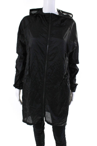 Theory Women's Hood Full Zip Long Sleeves Rain Jacket Black Size P