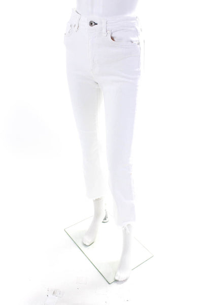 Rag & Bone Womens Nina High Rise Slim Frayed Ankle Flare Jeans White Size 26