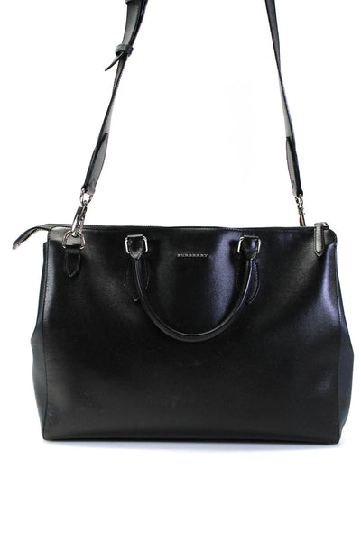 Burberry Womens Leather Silver Tone Crossbody Shoulder Handbag Black