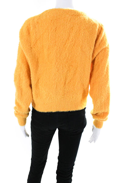 Levis Womens Fuzzy V Neck Button Up Cardigan Sweater Orange Size Medium