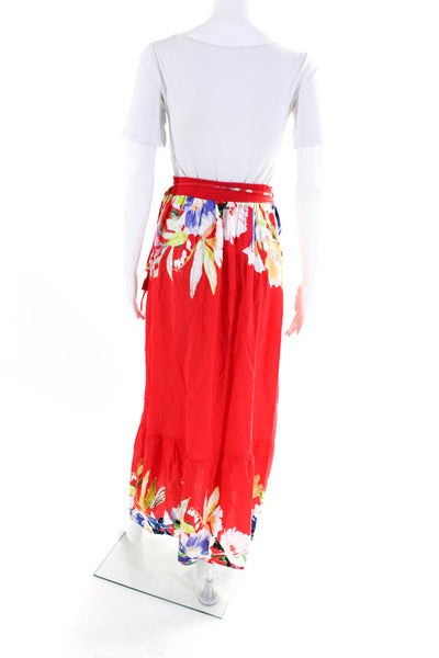Maaji Womens Smocked Waist Floral Maxi Wrap Skirt Red Size Medium