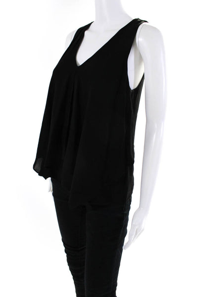 Theory Womens Silk Crepe V-Neck Overlay Sleeveless Blouse Top Black Size P