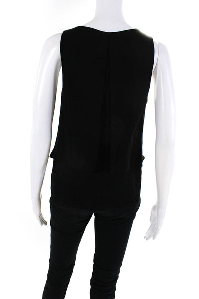 Theory Womens Silk Crepe V-Neck Overlay Sleeveless Blouse Top Black Size P