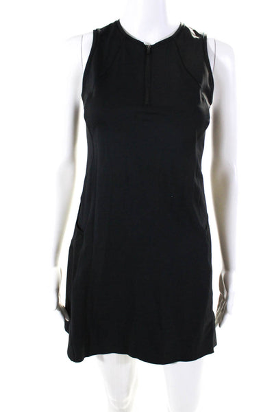 Athleta Womens Knit Mesh Back Sleeveless Zip Up A-Line Dress Black Size S