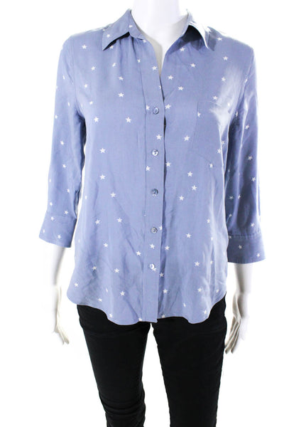 L'Agence Womens Woven Star Printed Collared Button Up Blouse Top Blue Size XS