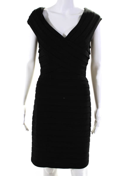 Tadashi Shoji Womens Tiered Ruffled Sleeveless V-Neck Sheath Dress Black Size S