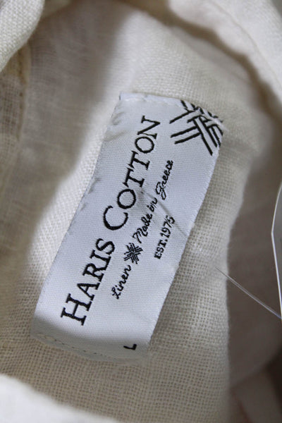 Haris Cotton Womens Woven Floral Button Up Shirt Blouse White Pink Linen Large