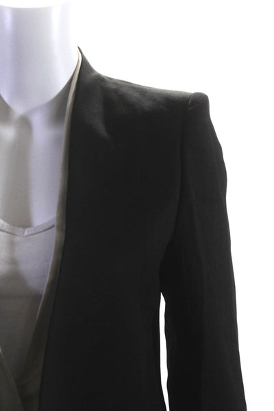 Helmut Lang Womens Satin Trim Open Front High Low Blazer Jacket Black Size 2