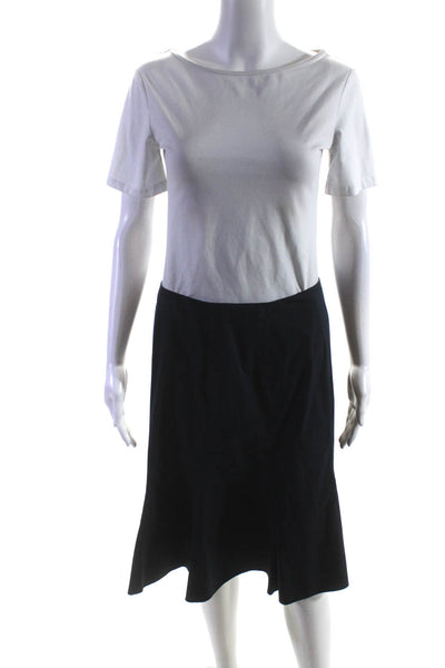 Prada Womens Cotton Woven High Rise A-Line Knee Length Skirt Black Size 44