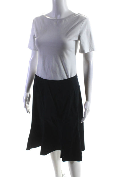Prada Womens Cotton Woven High Rise A-Line Knee Length Skirt Black Size 44
