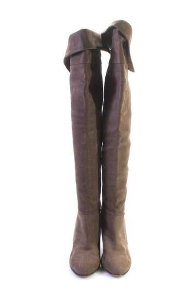 Veronique Branquinho Womens Leather Spool Heels Knee High Boots Brown Size 9