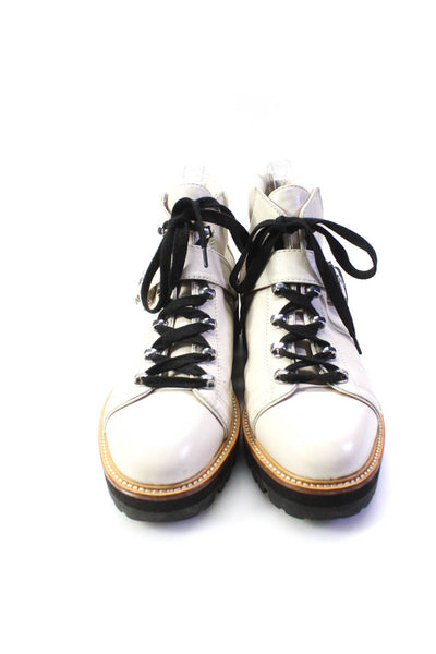 Marc Fisher LTD. Womens Leather Round Top Lace Up High Top Boots Beige Size 9.5M