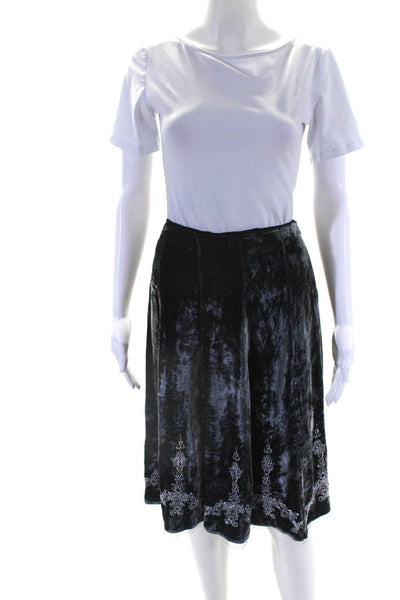 Elie Tahari Womens Velvet Beaded Hem Lined Midi Tulle A-Line Skirt Gray Size M