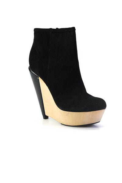 Kelsi Dagger Brooklyn Womens Black Suede Wedge Platform Ankle Boots Shoes Size 8