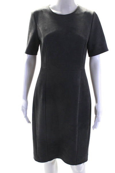 Elie Tahari Womens Faux Suede Short Sleeves Sheath Dress Gray Size 8